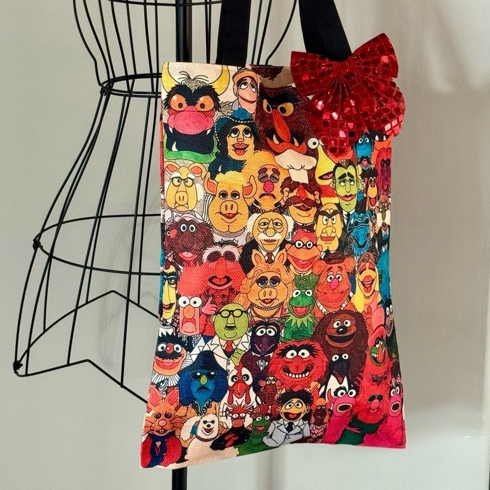 New Muppet Show Retro 70s/80s Style Shopping Bag Purse Tote w/ Red Bow - 17.5”